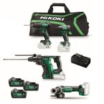 Pack 4 outils perforateur - perceuse - meuleuse & visseuse hikoki kc18dewhz + 3 x 50ah & chargeur + sac ...