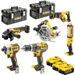 Pack de 6 outils dewalt xr li - ion 18v (3x5ah) avec coffret tough system