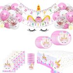 Pack anniversaire licorne complet - d�coration fille & kit vaisselle jetable - 16 invit�s - ballons et ...