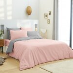Pack complet 6 pices rose / gris rversible housse de couette pour lit 140 x 190 cm