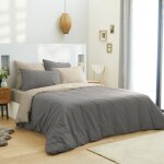 Pack complet 6 pi�ces taupe / lin r�versible housse de couette pour lit 140 x 190 cm