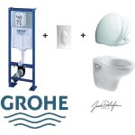 Pack complet wc suspendu bati grohe sl autoportant + plaque blanche + cuvette jacob delafon brive + abattant ...