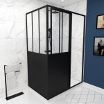 Pack paroi porte de douche coulissante 120x200cm + retour 80cm type atelier - noir mat - verre 5mm Pack paroi porte de douche coulissante 120x200cm + retour 80cm type atelier - noir mat - verre 5mm