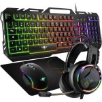 Pack gaming clavier souris casque et tapis pro - mkh5 rtro clair rgb - souris 7 boutons 6200 dpi - ...
