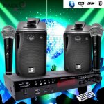 Pack karaok avec 2 micros + 1 ampli + 2 enceintes hifi usb sd bluetooth