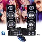 Pack karaok enfants adultes complet avec lumire led - amplificateur 2 enceintes 300w + 2 micros - longueur ...
