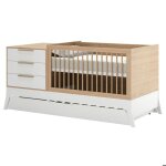 Pack lit b�b� combin� et �volutif avec matelas charlie blanc et bois 70x140 cm