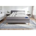 Pack lit complet 160x200 cm - matelas + sommier gris (en kit) + 2 oreillers + couette - actilatex ni