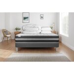 Pack lit complet - matelas 140x190 cm + sommier tapissier � lattes (en kit) + 2 oreillers + couette - ...
