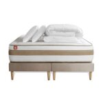 Pack matelas le raffin� 180x200cm ressorts ensach�s + m�moire de forme biovisco + double sommiers beige ...