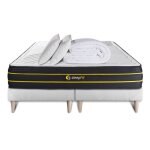 Pack matelas ultra 160x200 + double sommiers blanc 80x200 + couette + 2 oreillers 160 x 200 cm blanc