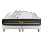 Pack matelas ultra 180x200 + double sommiers blanc 90x200 + couette + 2 oreillers 180 x 200 cm blanc