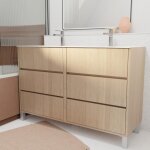 Pack meuble salle de bains 120 cm chne clair 6 tiroirs avec vasque cramique - xenos