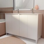 Pack meuble salle de bains 120 cm laqu blanc 4 portes avec vasque cramique - xenos