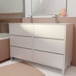 Pack meuble salle de bains 120 cm laqu blanc 6 tiroirs avec vasque cramique - xenos