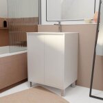 Pack meuble salle de bains 60 cm laqu blanc 2 portes avec vasque cramique - xenos