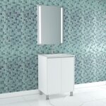 Pack meuble salle de bains 60cm blanc 2 portes vasque miroir 60x80 à leds intégrées - xenos Pack meuble salle de bains 60cm blanc 2 portes vasque miroir 60x80 à leds intégrées - xenos
