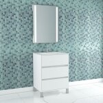 Pack meuble salle de bains 60cm blanc 3 tiroirs vasque miroir 60x80 à leds intégrées - xenos Pack meuble salle de bains 60cm blanc 3 tiroirs vasque miroir 60x80 à leds intégrées - xenos