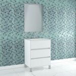 Pack meuble salle de bains 60cm blanc 3 tiroirs vasque miroir 60x80 et rglette led - xenos