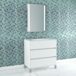 Pack meuble salle de bains 80cm blanc 3 tiroirs vasque miroir 60x80 � leds int�gr�es - xenos