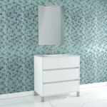 Pack meuble salle de bains 80cm blanc 3 tiroirs vasque miroir 60x80 et r�glette led - xenos