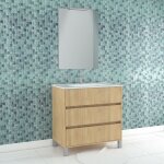 Pack meuble salle de bains 80cm chne clair 3 tiroirs vasque miroir 60x80 et rglette led - xenos
