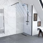 Paroi de douche 140x200cm verre transparent - barre de fixation extensible et profil noir