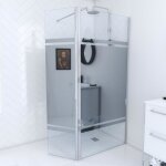 Pack paroi de douche et volet pivotant 90 + 40x200 cm - bandeau miroir - barre de fixation chrome Pack paroi de douche et volet pivotant 90 + 40x200 cm - bandeau miroir - barre de fixation chrome