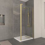 Pack paroi de douche et volet pivotant 90 + 40x200 cm - profil + barre de fixation or dor bross