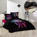 Pack parure de couette 260x240 cm ?porte bonheur? + drap - housse 160x200 cm noir