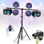 Pack pied lumire party light & sound 4 projecteurs par rgb - 2 jeux lumires gobo astro strobe - machine ...