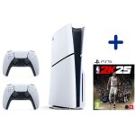 Pack ps5 standard : console ps5 (modle slim) + manette dualsense blanche + nba 2k25