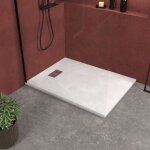 Receveur de douche blanc effet pierre 90x120 cm et grille d�cor perfor�e en inox