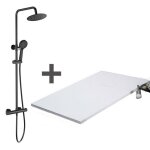 Pack receveur de douche 90 x 120 cm extra plat blanc + colonne de douche thermostatique