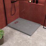 Receveur de douche gris effet pierre 90x120 cm et grille d�cor lin�aire en inox