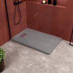 Receveur de douche gris effet pierre 90x140 cm et grille d�cor perfor�e en inox