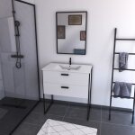 Pack salle de bain avec miroir et vasque en cramique - blanc - 90 x 80 x 45 cm