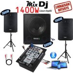 Pack sono 1400w cube1512 + 2 pieds enceintes + cables pc enceintes pa sono dj led light bar club sport ...
