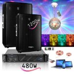 Pack sono 1680w total ibiza sound - 2 enceintes 2x600w - ampli ventil 2x240w - jeu de lumire - cblage ...
