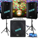 Pack sono 2200w avec caisson de basses amplifié 8000w sub15a + 2 enceintes 700w + pieds + câble pc + ... Pack sono 2200w avec caisson de basses amplifié 8000w sub15a + 2 enceintes 700w + pieds + câble pc + ...