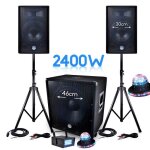 Pack sono 2400w bms - 1812 sub 46cm 2 enceintes 30cm + c�bles + mini ledstrobe lytor + 2 effets roundiams ...