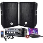 Pack sono 600w ampli usb bluetooth + 2 enceintes 300w + divers cbles pa dj sono mix soiree maison famille ...