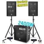 Pack sono bm sonic bms1812 - 2400w - 2 enceintes 30cm / 12 + caisson 46cm / 18 + pieds + c�bles