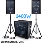 Pack sono bms - 1812 2400w sub actif 46cm - 2 enceintes 30cm + c�bles