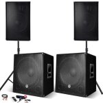 Pack sono complet 2800w 2 enceintes 2 subwoofers usb / bluetooth cable pc + pieds prestations sono dj ...