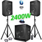 Pack sono complet bms1812 usb - bluetooth 2400w sub 18 + 2 enceintes 12 + pieds + cbles + tl + roundiams ...