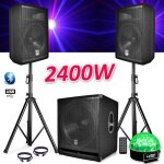 Pack sono complet bms1812 usb - bluetooth 2400w sub 18 + 2 enceintes 12 + pieds + c�bles + t�l + sixmagic ...