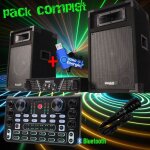 Pack sono complet ibiza dj300 480w + table de mixage bluetooth multi effets + 2 hp + micro + cl� usb ...