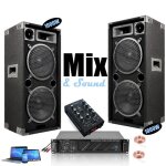 Pack sono ibiza sound 2480w total - ampli 2x240w - 2 enceintes 1000w pmpo - table de mixage - cbles ...