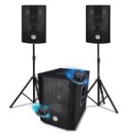 Pack sono triphonique 1000w bms 1208 caisson bi - amplifi usb bluetooth sub 30cm 2 sat 8 cbles pieds ...